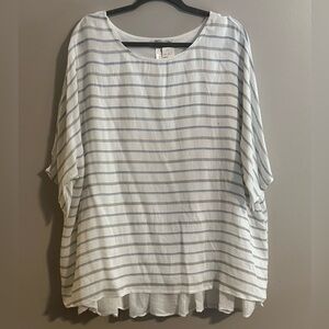 Paisley Vine Striped Blouse - White, blue, and Gray